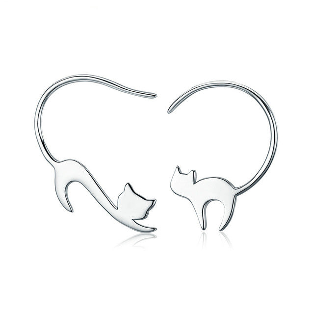 925 Sterling Silver Cute Little Cat Drop Earrings