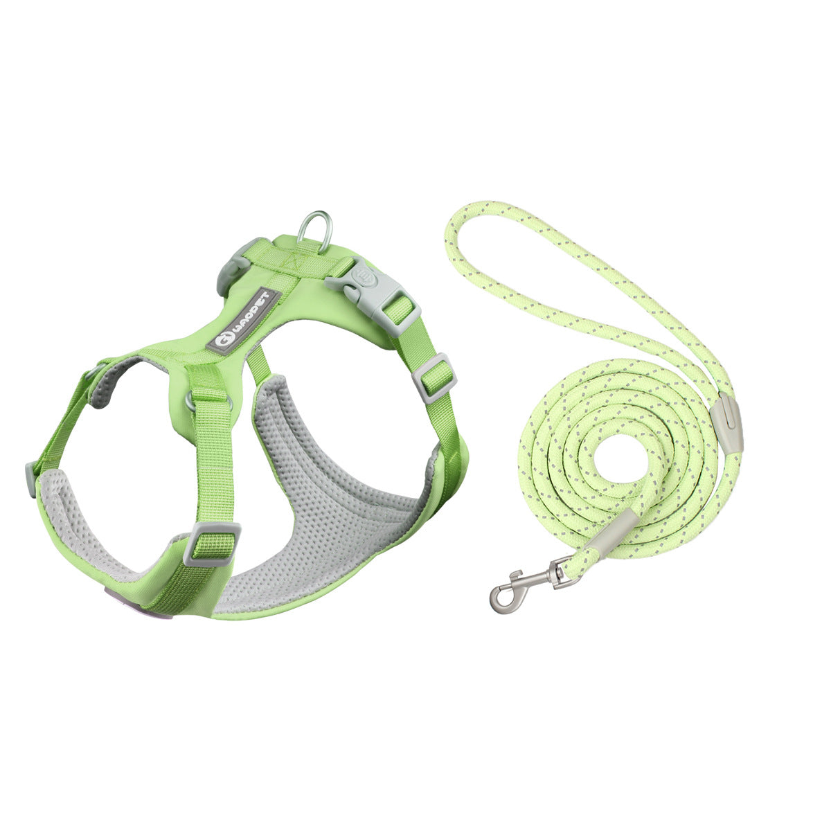 WAOPET - Ensemble Harnais et laisse Anti-Traction en nylon avec bandes réfléchissantes pour Chiens et Chats - Matcha Vert