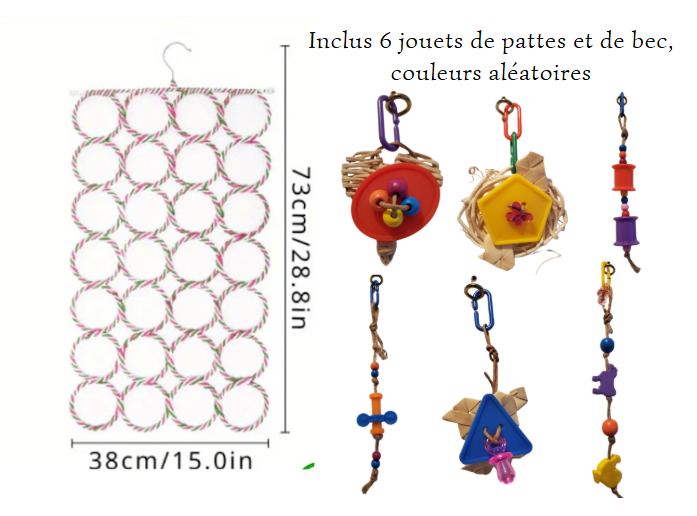 Mur d'escalade 28 anneaux et 6 jouets de pattes et de bec inclus