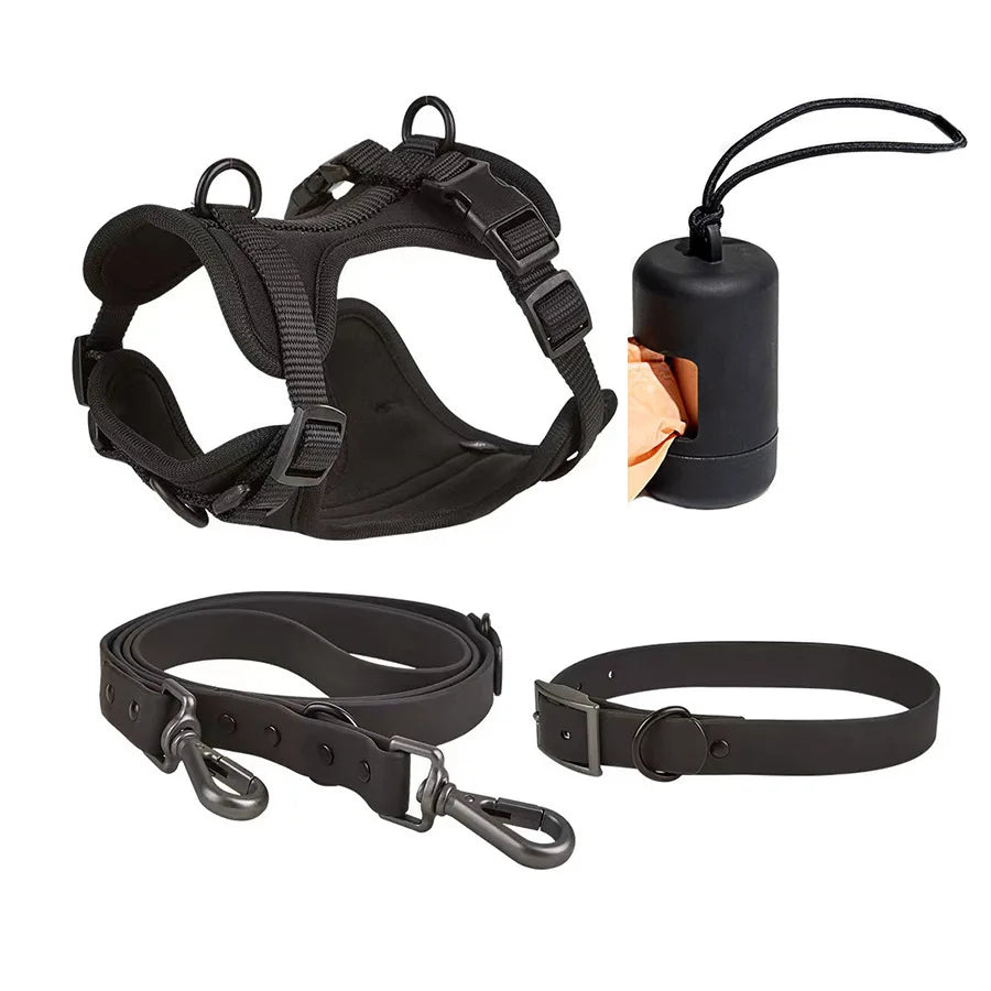 Ensemble Harnais, Distributeur, Laisse et Collier - Imperméables - Noir