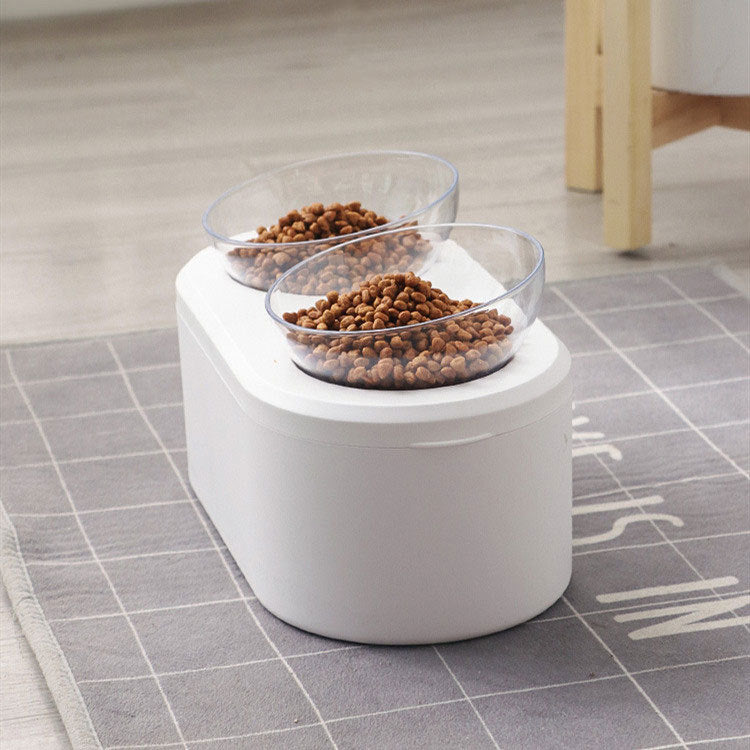 Multifunctional Pet Double Bowl Cat Bowl Dog Bowl Grain Storage Neck Guard Oblique Mouth Double Bowl Pet Food Bowl
