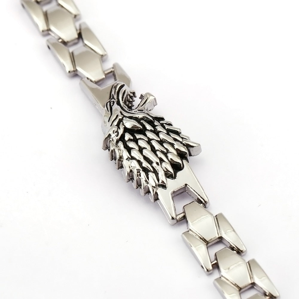 Bracelets loups, en alliage de zinc et chaîne en argent