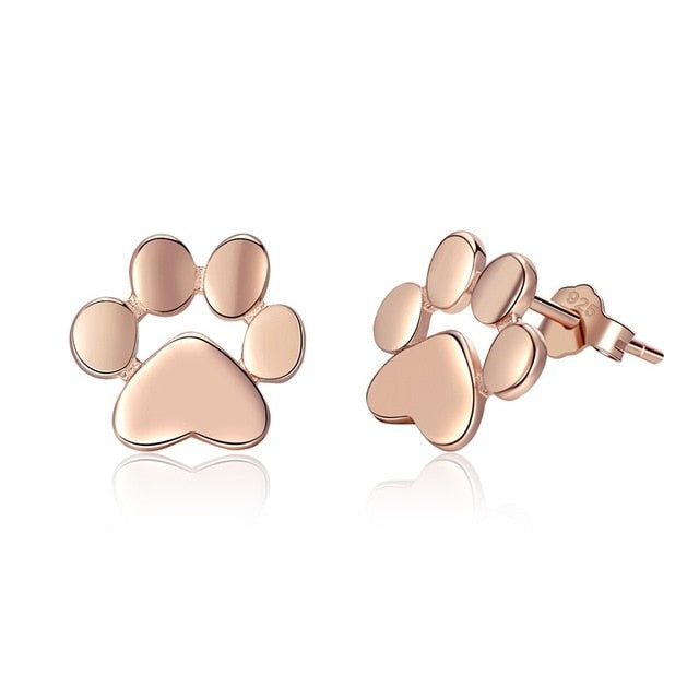 BAMOER Cat Paw Earrrings 925 Sterling Silver Animal Dog Footprints Stud Earrings for Women