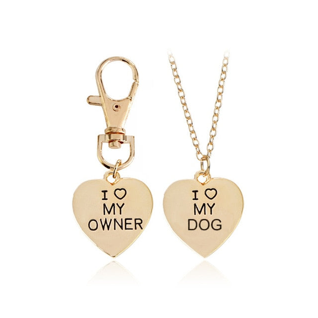 Duo Colliers et porte-clés en forme de cœur « I Love My Owner » pour chien,