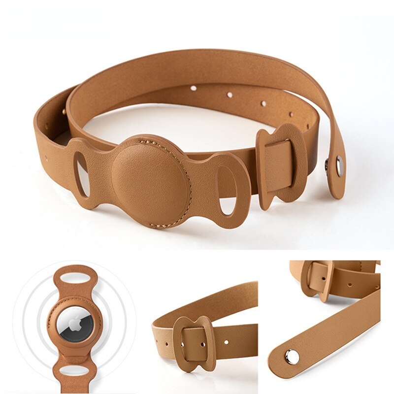 Leather Pet Adjustable Collar For Apple Airtag Location Tracker Dog Cat Anti-lost AirTag Case Collar