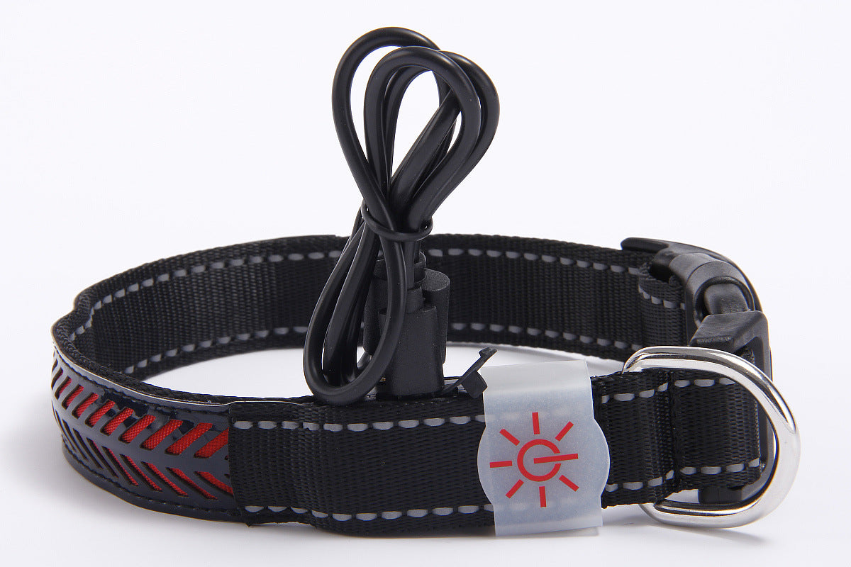 LED Light-Emitting Rechargeable Carved Leather Pet Light-Up Collar