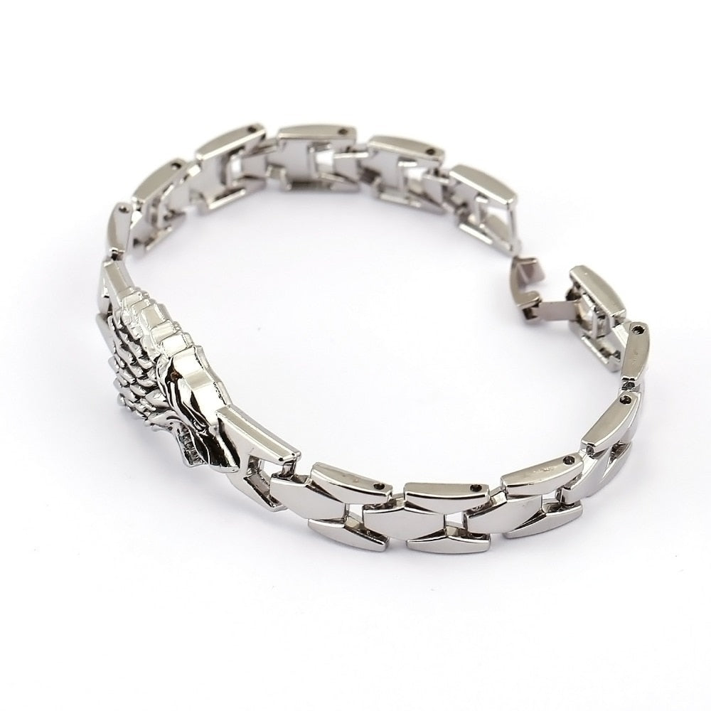 Bracelets loups, en alliage de zinc et chaîne en argent