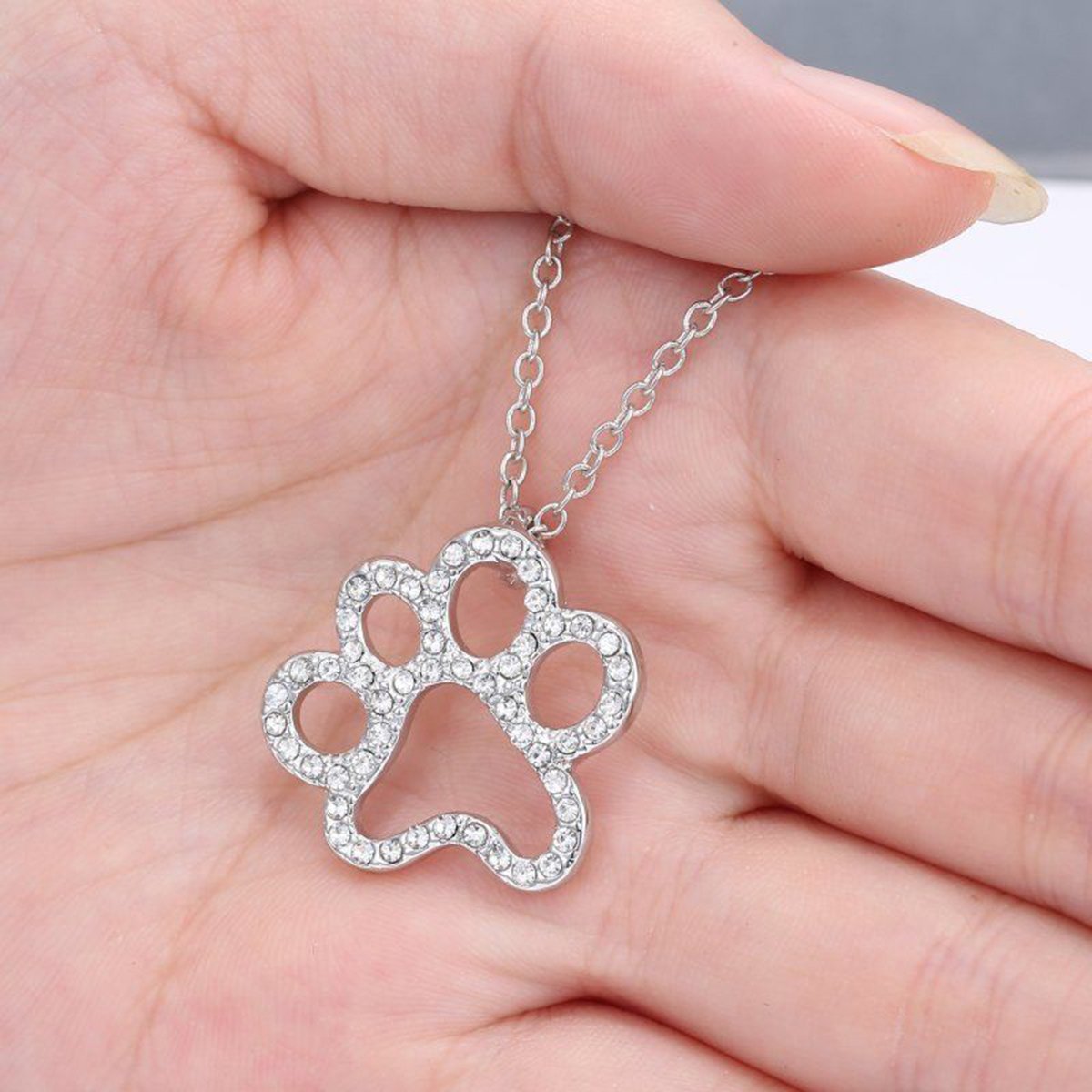 Colliers commémoratifs Patte de Chat et Chien en cristal argenté