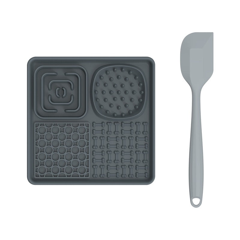 Tapis de léchage multi-surfaces + Spatule Plateau plaisirs avec ventouses 8''x 8''et 12''x 8''