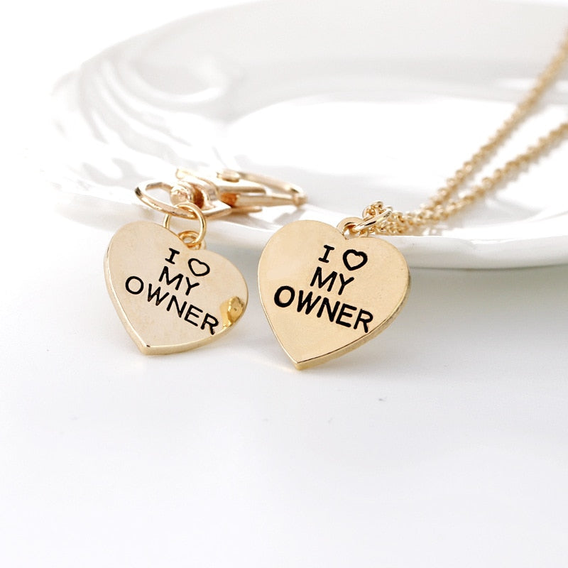 Duo Colliers et porte-clés en forme de cœur « I Love My Owner » pour chien,