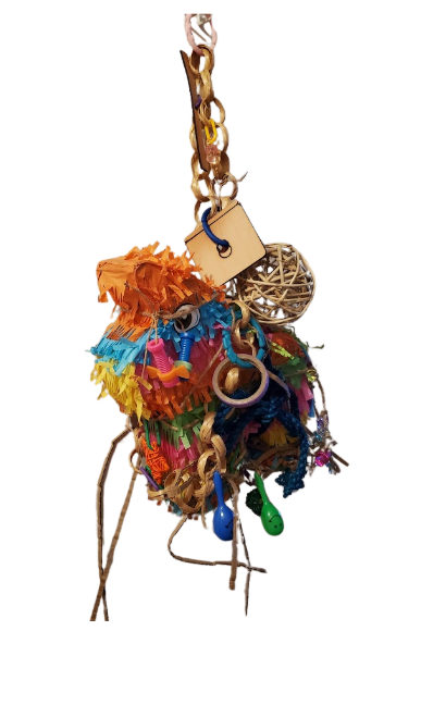 Jouet Pinata cheval multicolore avec 10 jouets de patte et de bec inclus