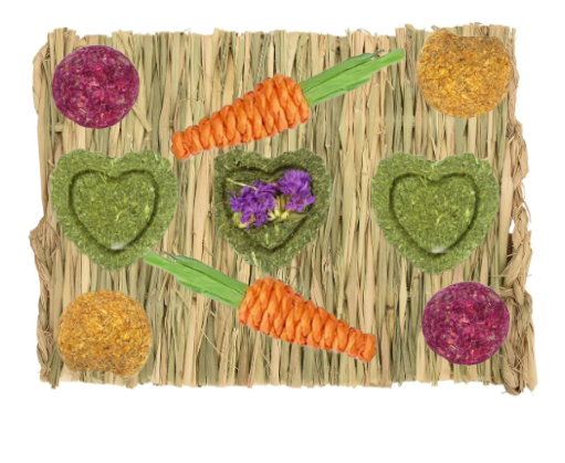 Tapis Foin Naturel Charly avec 9 Jouets à Mâcher - Rongeurs 11" x 8,5"