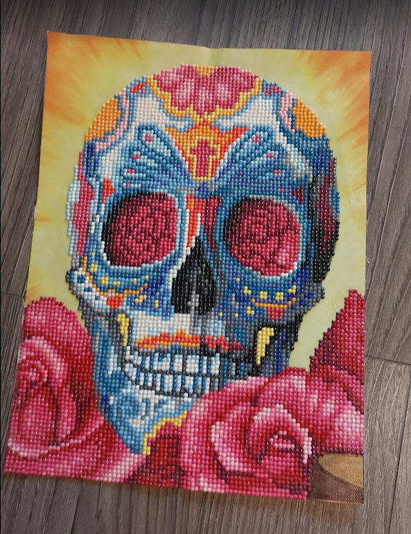Tête de mort et Roses Peinture au diamant Terminée
