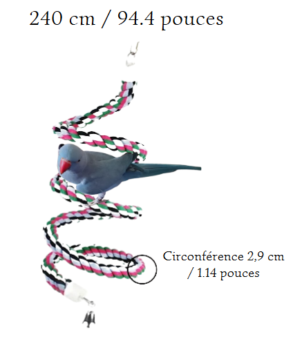 Corde Spirale Coton Multicolore 94" - Grand Perchoir pour Perroquets