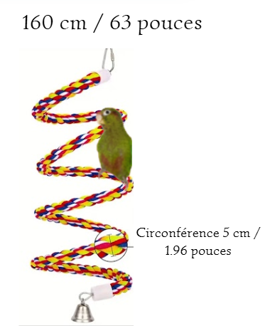 Corde Spirale Coton Multicolore 63" - Perchoir Flexible pour Perroquets