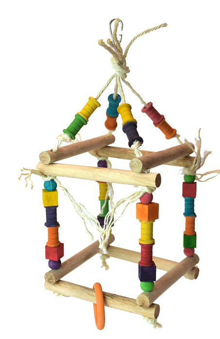 Balançoire Cube en Bois Naturel pour Perroquets - Fait Main au Québec