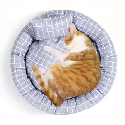 Panier Rond Ultra Douillet en Oxford - Nid Confortable avec Oreiller Moelleux pour Chat et Chien