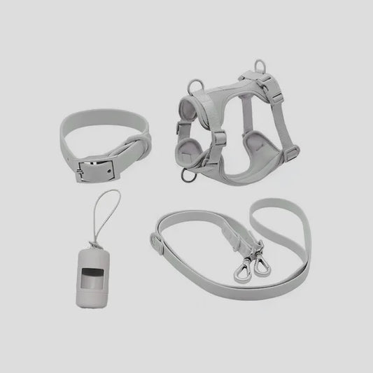 Ensemble - Harnais, Distributeur, Laisse et Collier - Imperméables - Gris