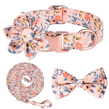 Ensemble Fleurs Orange et Bleu - Collier - Boucle - Nœud Papillon - Laisse