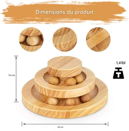 Tourniquet en Bois Massif pour Chat - Jeu de Balle Double Niveau Anti-Ennui