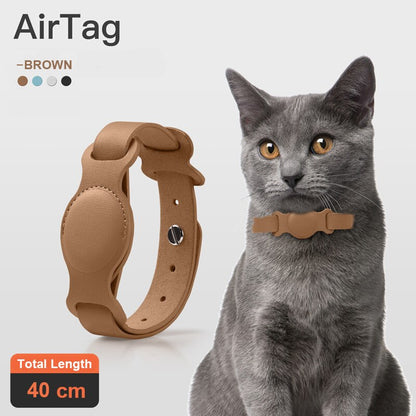 Leather Pet Adjustable Collar For Apple Airtag Location Tracker Dog Cat Anti-lost AirTag Case Collar