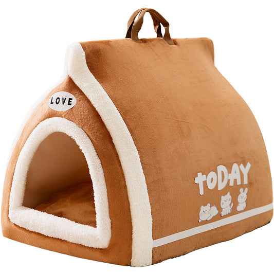 Lit Douillet en Laine d'Agneau pour Chat - Confort Moelleux Toast Brune et Jaune