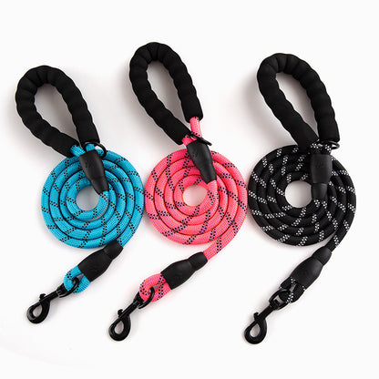 Pet Reflective Leash Nylon Round Rope Anti-Running Foam Handle Leash