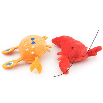 Lot de 2 jouets couineurs en peluche motif crabe et homard - Pour chien et chats