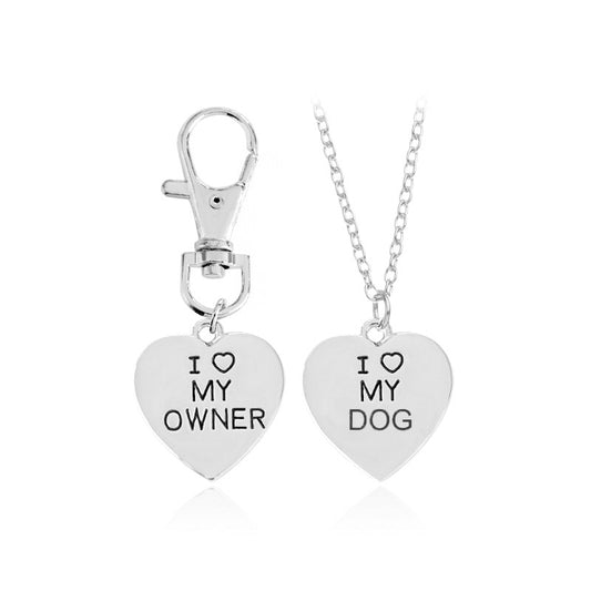Duo Colliers et porte-clés en forme de cœur « I Love My Owner » pour chien,