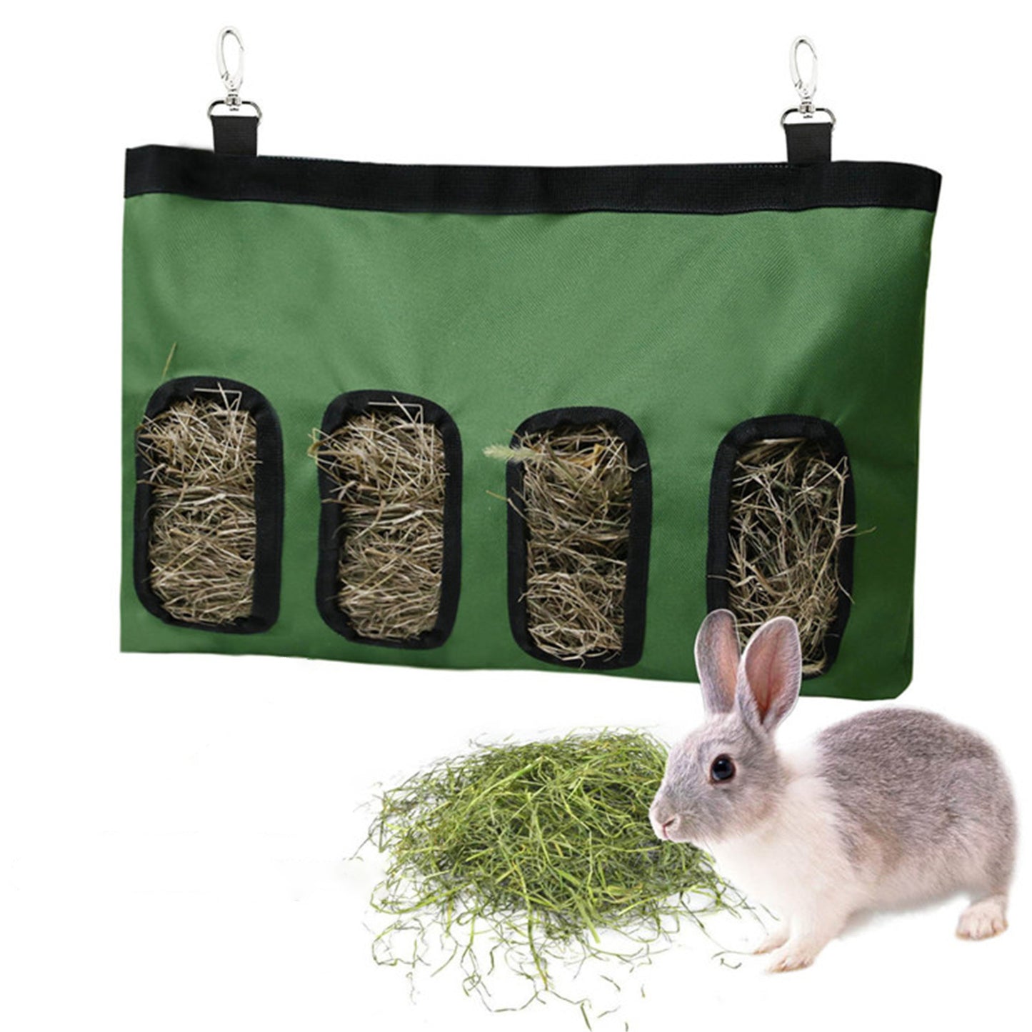 Sac à foin en tissus OXFORD avec 4 fentes pour Lapins, Cochons d'inde et Rongeurs - Vert