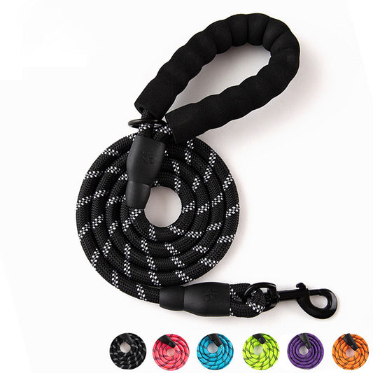 Pet Reflective Leash Nylon Round Rope Anti-Running Foam Handle Leash