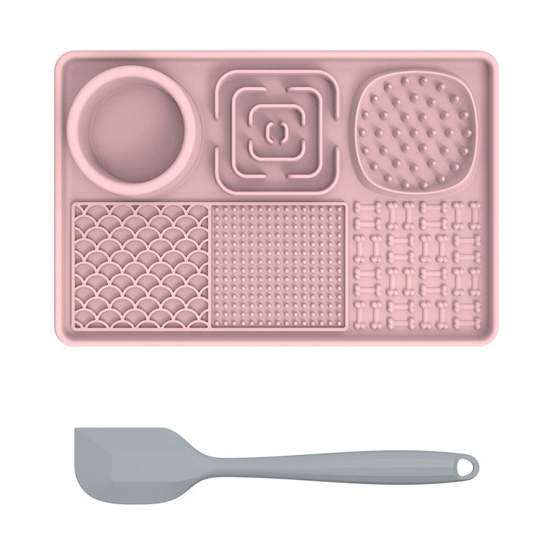 Tapis de léchage multi-surfaces + Spatule Plateau plaisirs avec ventouses 8''x 8''et 12''x 8''