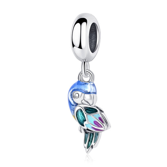 925 sterling silver parrot bracelet pendant accessories DIY cute bird charm necklace beaded jewelry