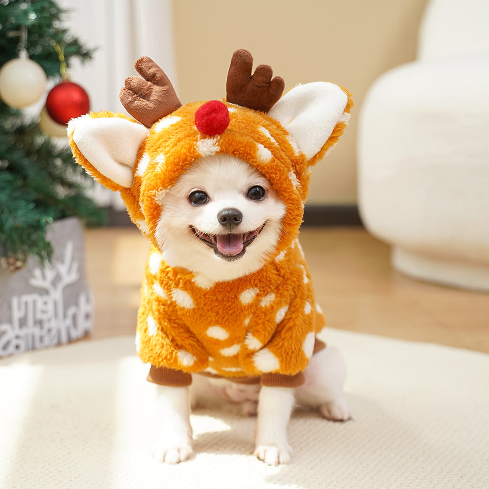 Plush Reindeer Christmas Costume for Dogs and Cats - Soft and Comfortable Winter Outfit
