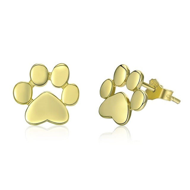 BAMOER Cat Paw Earrrings 925 Sterling Silver Animal Dog Footprints Stud Earrings for Women