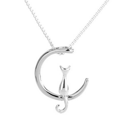 Collier pendentif chat lune
