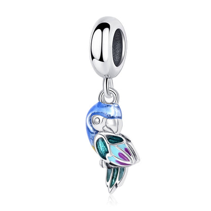 925 sterling silver parrot bracelet pendant accessories DIY cute bird charm necklace beaded jewelry