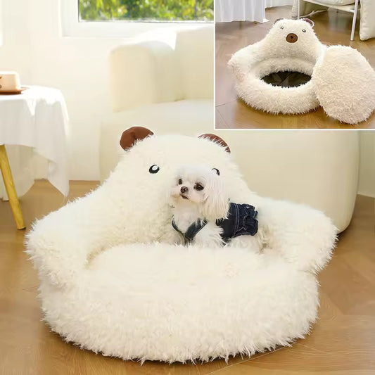 Lit Nid Alpaga Chaud pour Chat et Chien - Panier Confortable avec Coussin Amovible