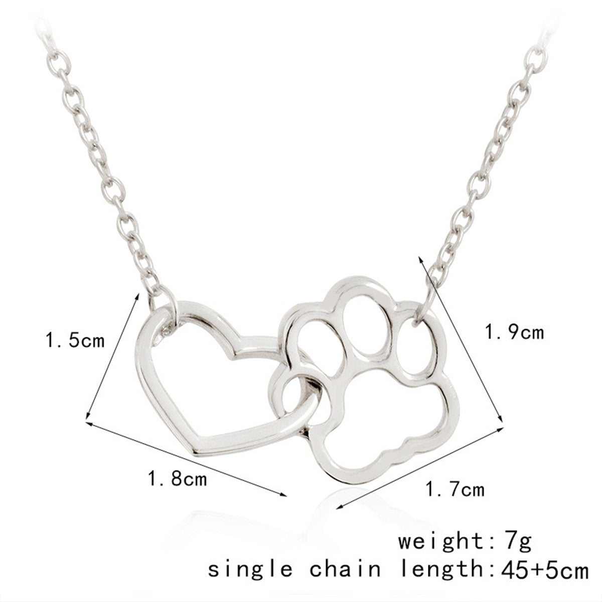 Collier pendentif Coeur et Patte Chien et Chat