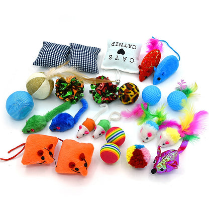 Pet Cat Toy Set Catnip Bag Rainbow Ball Colorful Mouse 24-Piece Toy Set