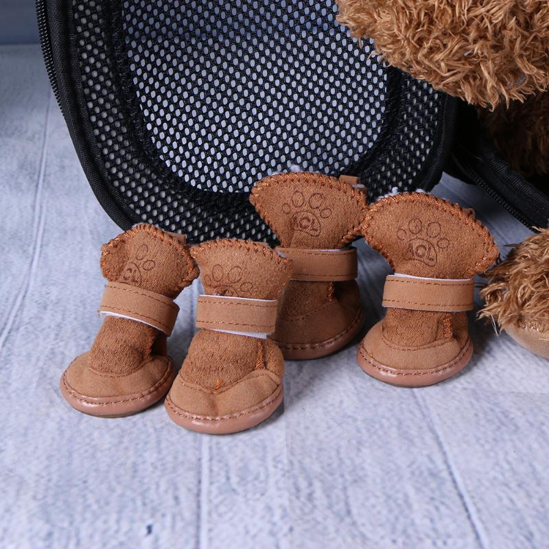 Bottes d'Hiver Peluche pour Chien - Chaudes Imperméables Semelle Caoutchouc Antidérapante