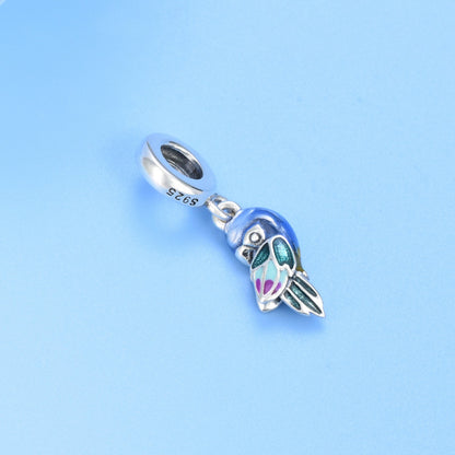 925 sterling silver parrot bracelet pendant accessories DIY cute bird charm necklace beaded jewelry
