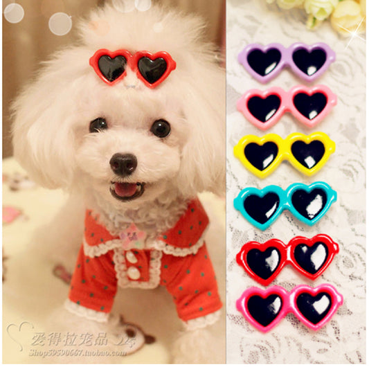 2pcs/1pair Fashion Style Pet Dog Hair Bows Dog Accessories Love Glasses Pet Dog Cat Hair Hairpin pet Accessories Products