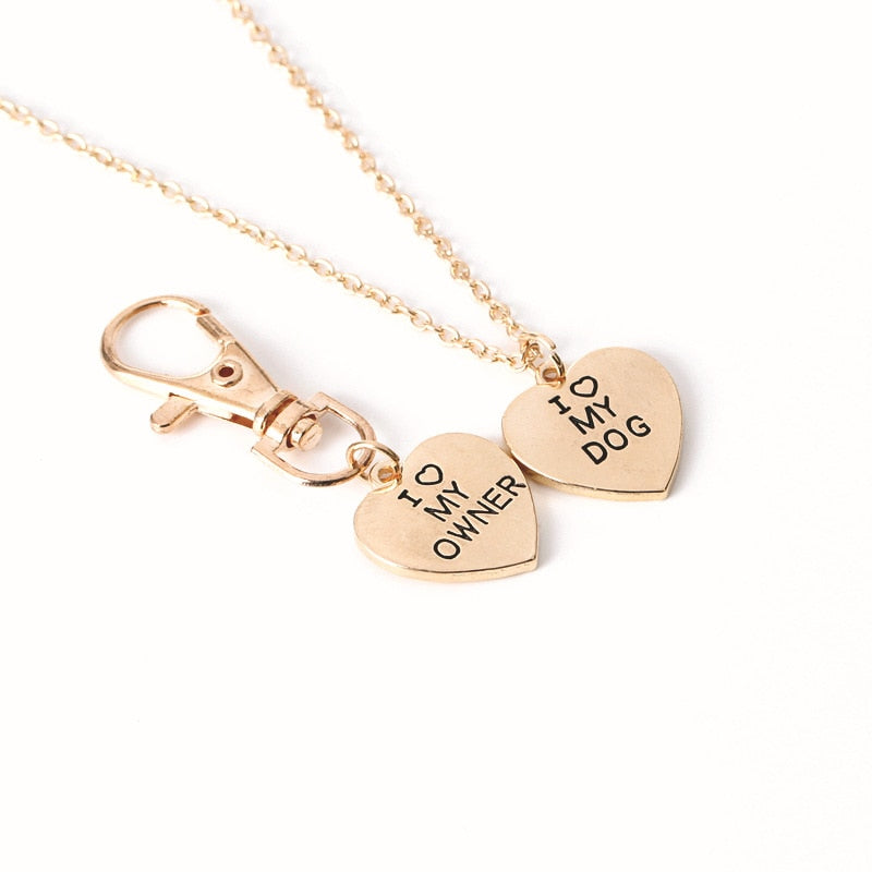 Duo Colliers et porte-clés en forme de cœur « I Love My Owner » pour chien,