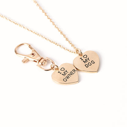 Duo Colliers et porte-clés en forme de cœur « I Love My Owner » pour chien,