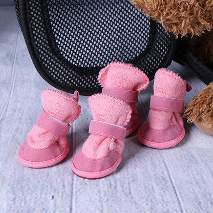 Bottes d'Hiver Peluche pour Chien - Chaudes Imperméables Semelle Caoutchouc Antidérapante