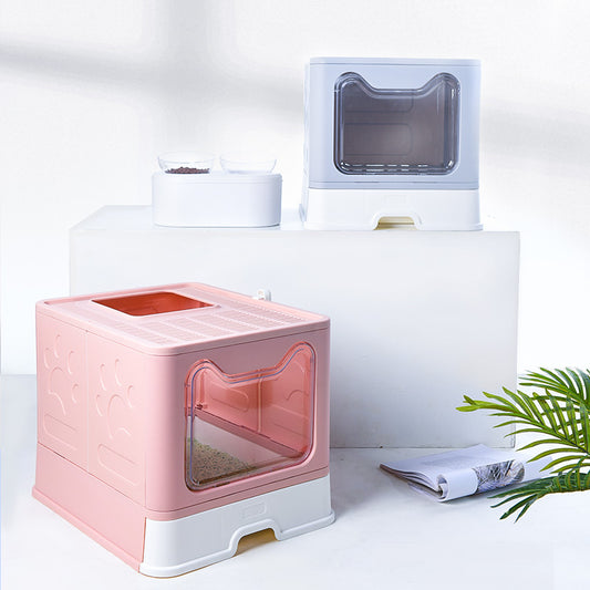Top-Entry Cat Litter Box Folding Cat Litter Box Independent Packaging Small Volume Fully Enclosed Forward Top-Out Drawer Cat Toilet