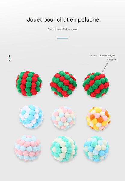 Balle de Jeu en Peluche avec Clochette pour Chat - Couleurs de Noël Festives