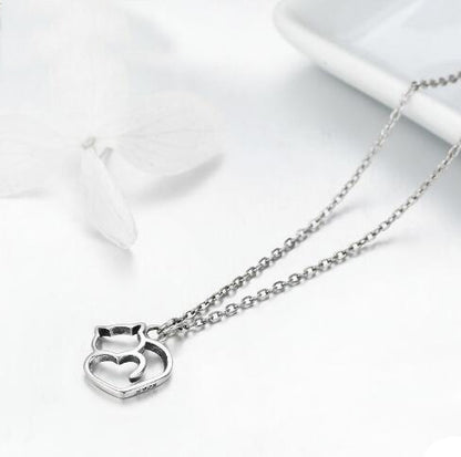 925 Sterling Silver Lovely Cat Pendant Necklace