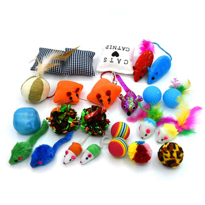 Pet Cat Toy Set Catnip Bag Rainbow Ball Colorful Mouse 24-Piece Toy Set